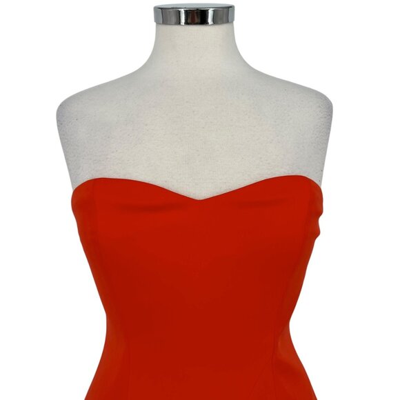 Jay Godfrey Tama Strapless Red-Orange Peplum Dress Size 4 - Picture 3 of 10
